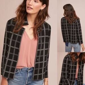 Moth Anthropologie Windowpane Black/White Blazer Wm Pockets Snap Front
